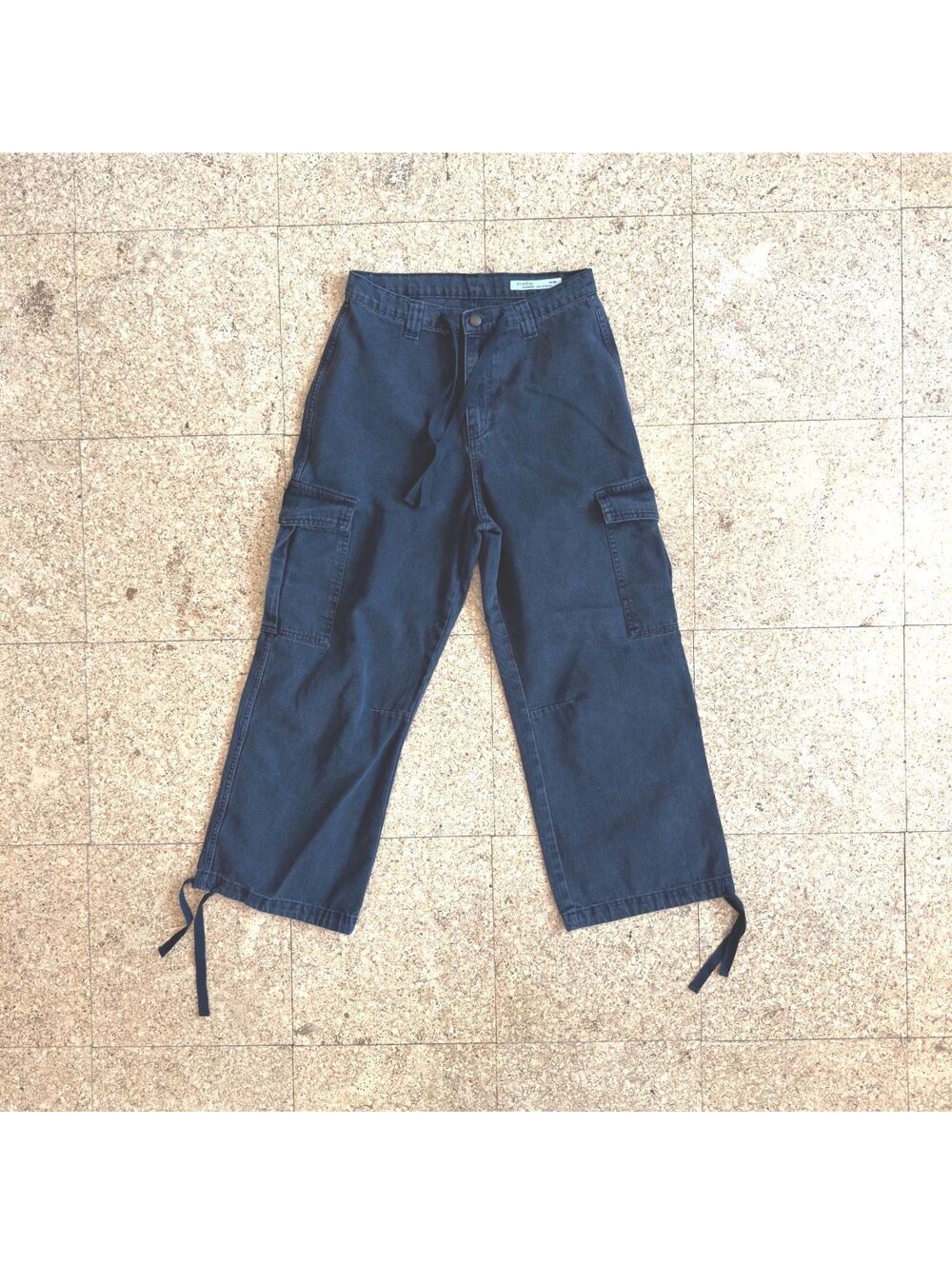 Zudio Cargo Jeans Parachute Women's MEDIUM Black Wash Balloon Drawstring Skater
